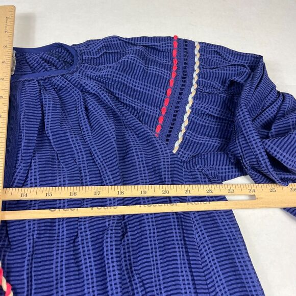 Anthropologie Conditions Apply Dress Small Blue Peasant Boho Tassel Sleeve Tunic - Picture 8 of 13